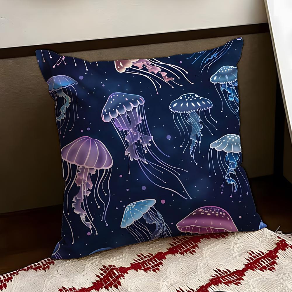 Drifting Jellyfish Cushion Cover Reversible Soft Durable Pillow Cover Home Car MultiScene Use for Daily Comfort