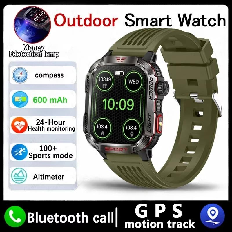 2025 Neue Militär-GPS-Smartwatch Herren Taschenlampe Kompass Wasserdicht Outdoor-Sport-Tracker Bluetooth-Anruf Smartwatch