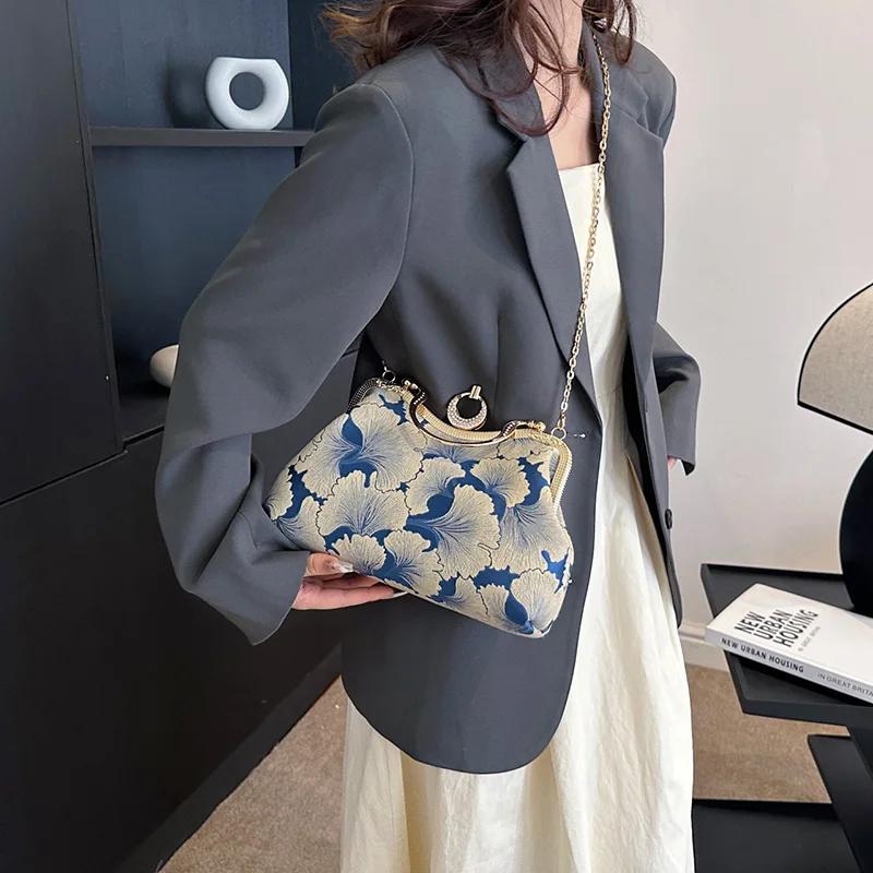 Luxusní květinový tištěný párty psaníčko pro ženy zelené kabelky dámské tašky přes rameno třpytivé krystaly messenger večeře designer