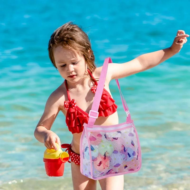 Foldable Sand Away Beach Mesh Bag for Kids, Portable Storage Bag for Beach Toys & Clothes, Versatile Organizer Also Used As Women Cosmetic Makeup Bag