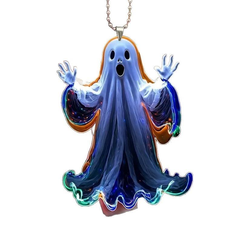 Design Luminous Ghost Acrylic Car Pendant Halloween For Car Interior Decoration