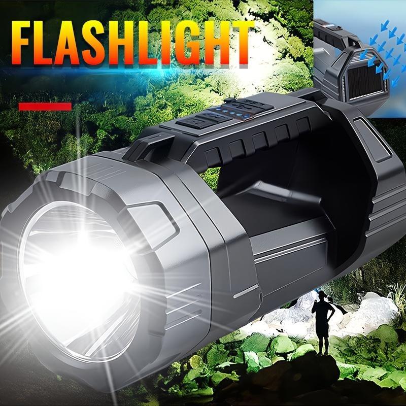 Solar LED Flashlight, Rechargeable Torch with Digital Power Indicator, Portable Light for Camping, Hiking, Home and Emergency Use