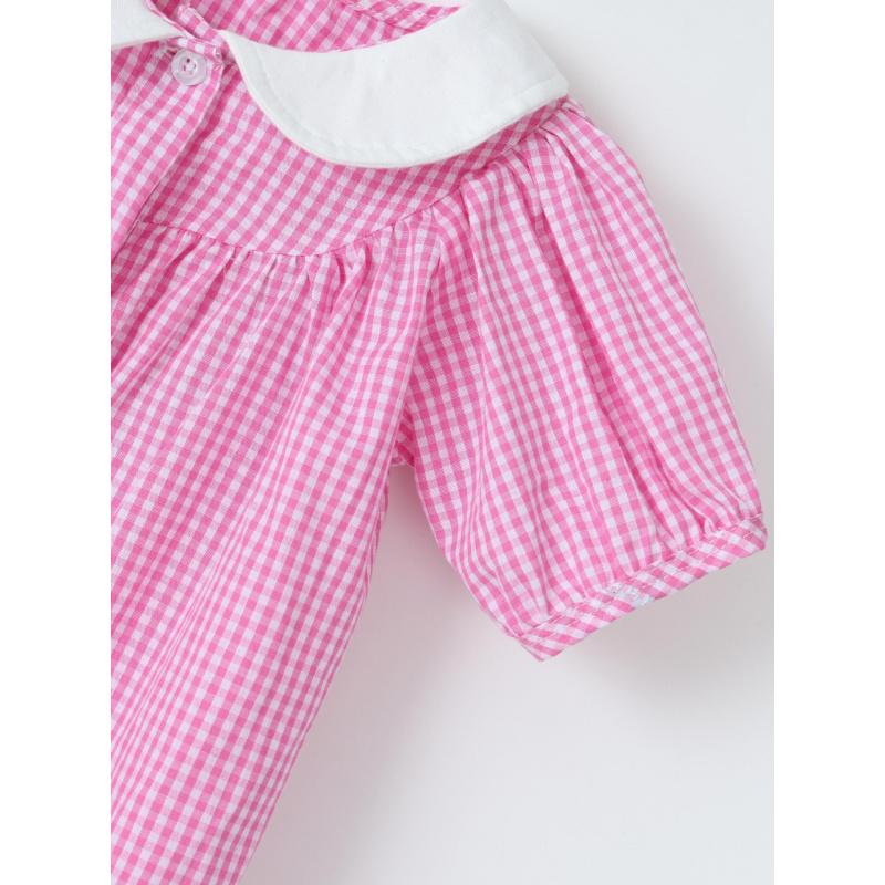 Children'S College-Style Fashionable Plaid Short-Sleeve Woven Cotton Summer Dress