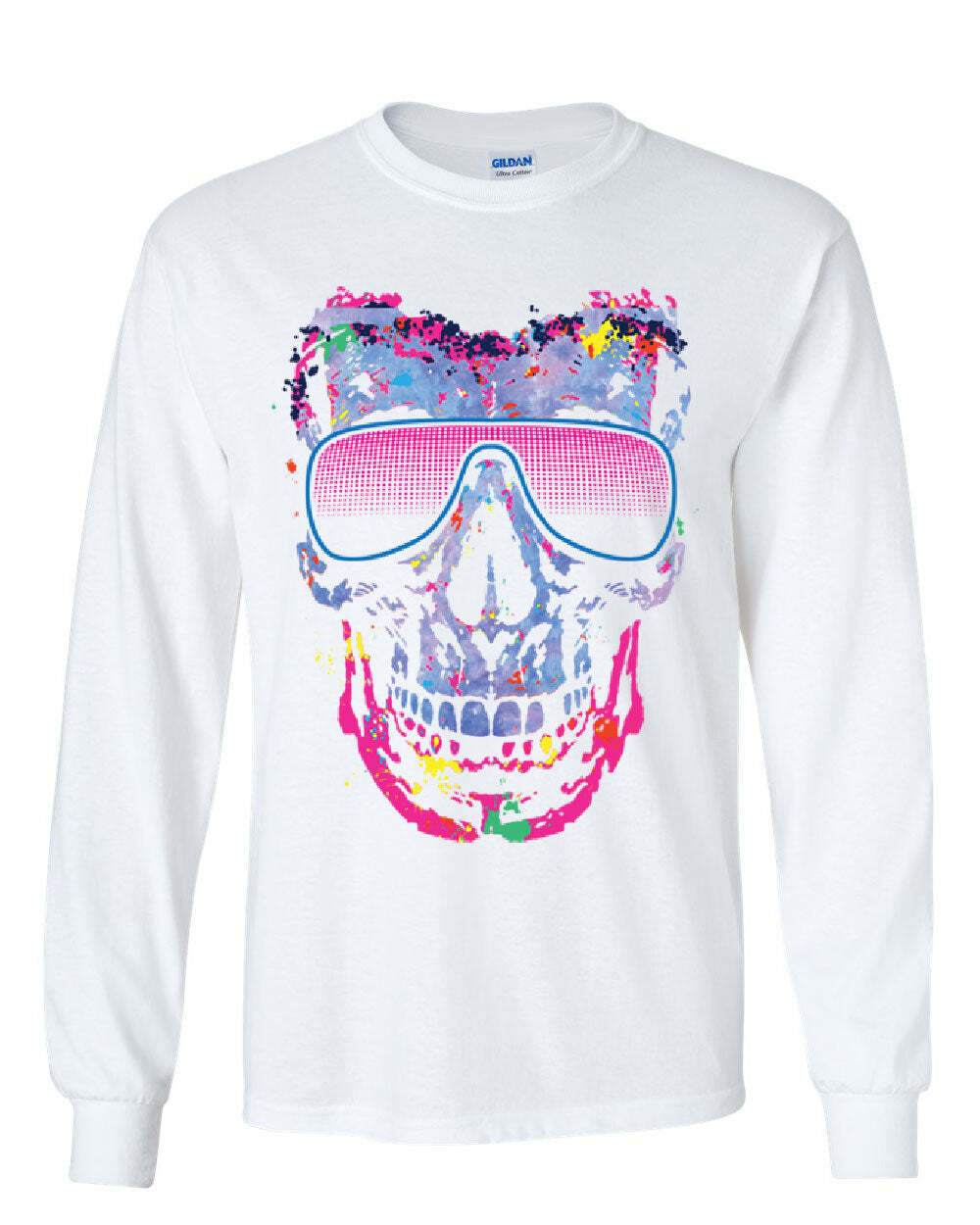 Neon Skull Sunglasses Long Sleeve T-Shirt Swag Multicolor Music EDM Rave Pop Tee S разноцветный