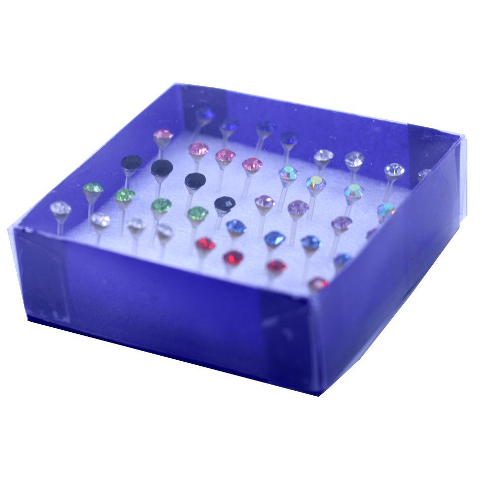 Korean Simple Street Stall Boxed Earrings: 4mm Shiny Resin Rhinestone Studs