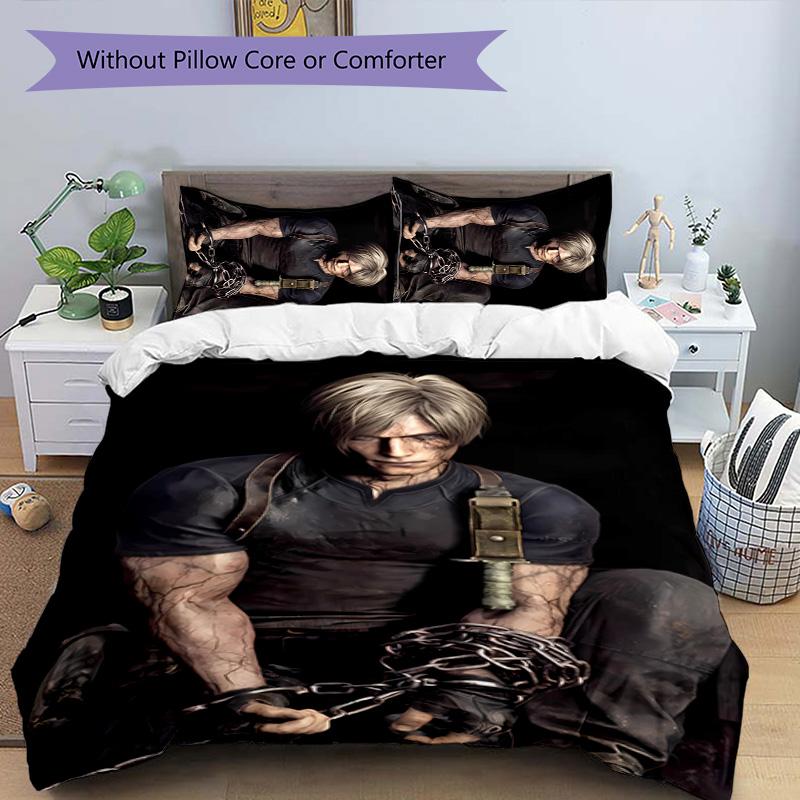 3pcs Resident Evil Leon S. Kennedy2 pattern bedding set duvet cover set includes duvet cover &pillowcases, perfect all season bedroom decoration & gif