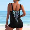 Costum de baie cu bretele de umăr pentru femei. Costum de baie tankini cu imprimeu trandafir albastru