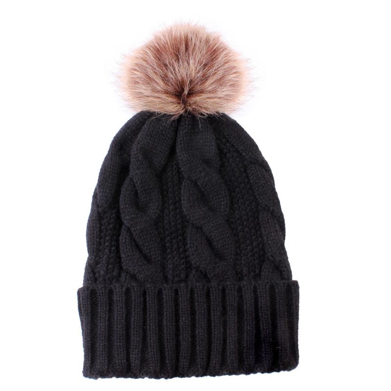 Autumn winter women's hat big hair ball plus velvet beanie caps outdoor warm knit hats solid satin bonnet gorros mujer invierno