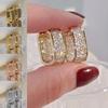 Elegant Geometric Square Earrings Luxury Full-Paved Zinc Alloy Ear Hoops  for Women