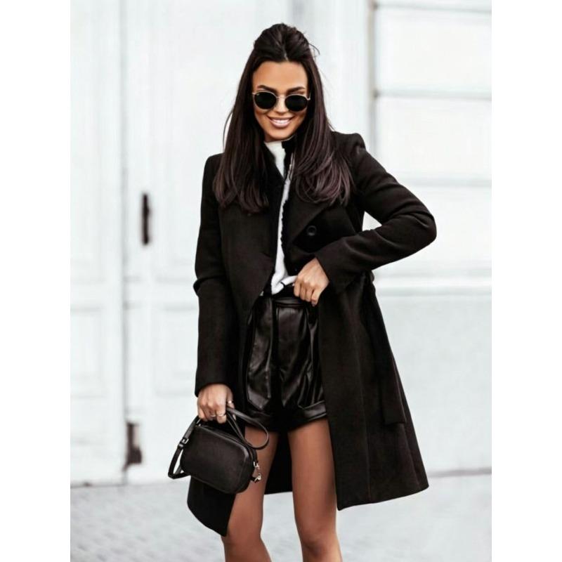 TIFICY Women's Fashion Casual Solid Color Print Fall Winter Long Sleeve POLO Neck Jackets & Coats
