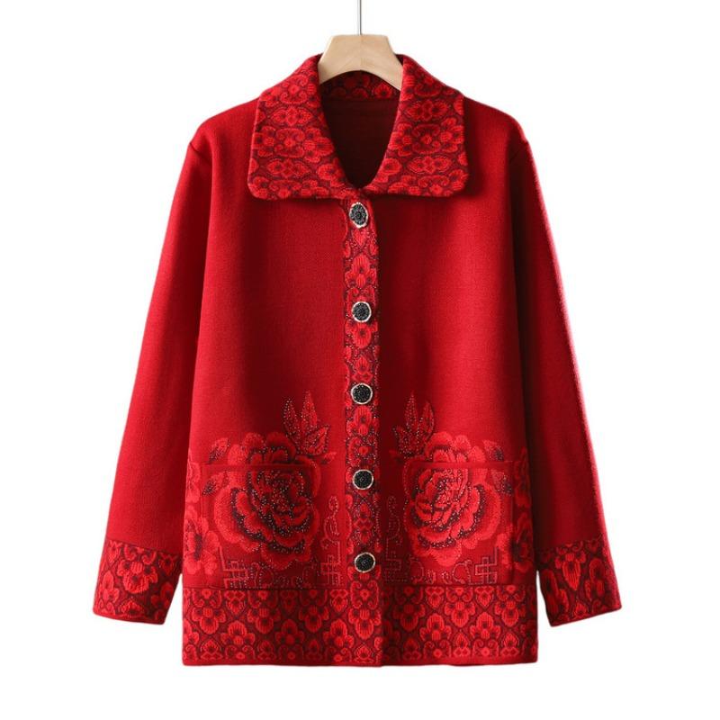 Grandma Sweater Mom Wear Thin Knitted Cardigan Loose Old Lady Spring Jacket Old Man Clothes Women