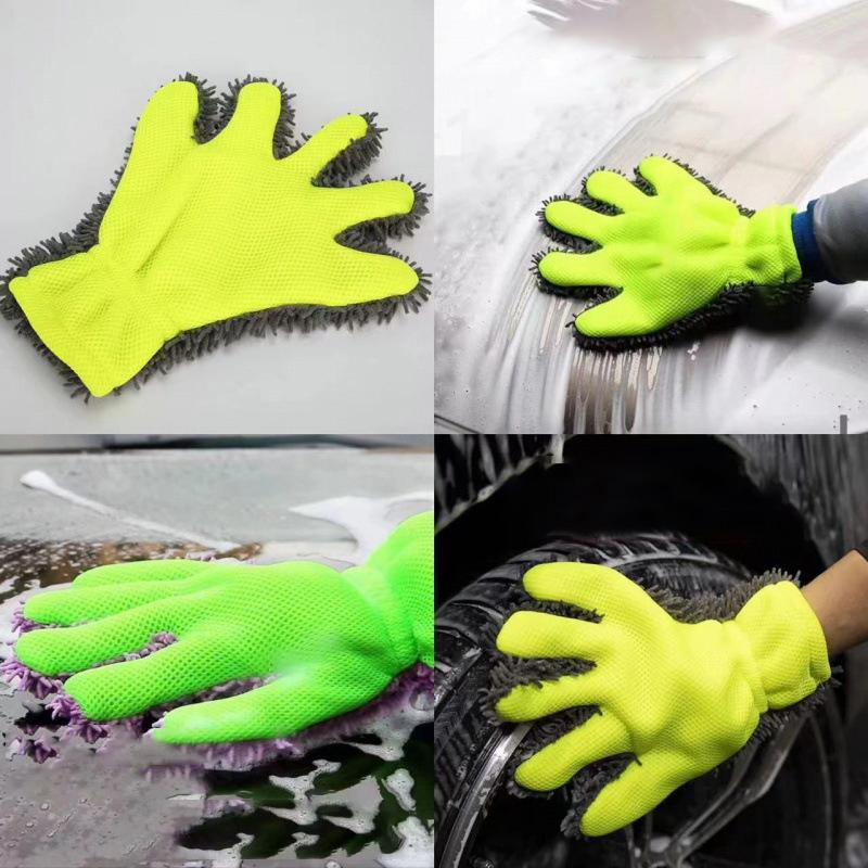 1/2Pcs Car Wash Gloves Microfiber Wipe Car Sponge Scratch Free Car Wash Cleaning Coral Velvet Double-Sided Cleaning Tool