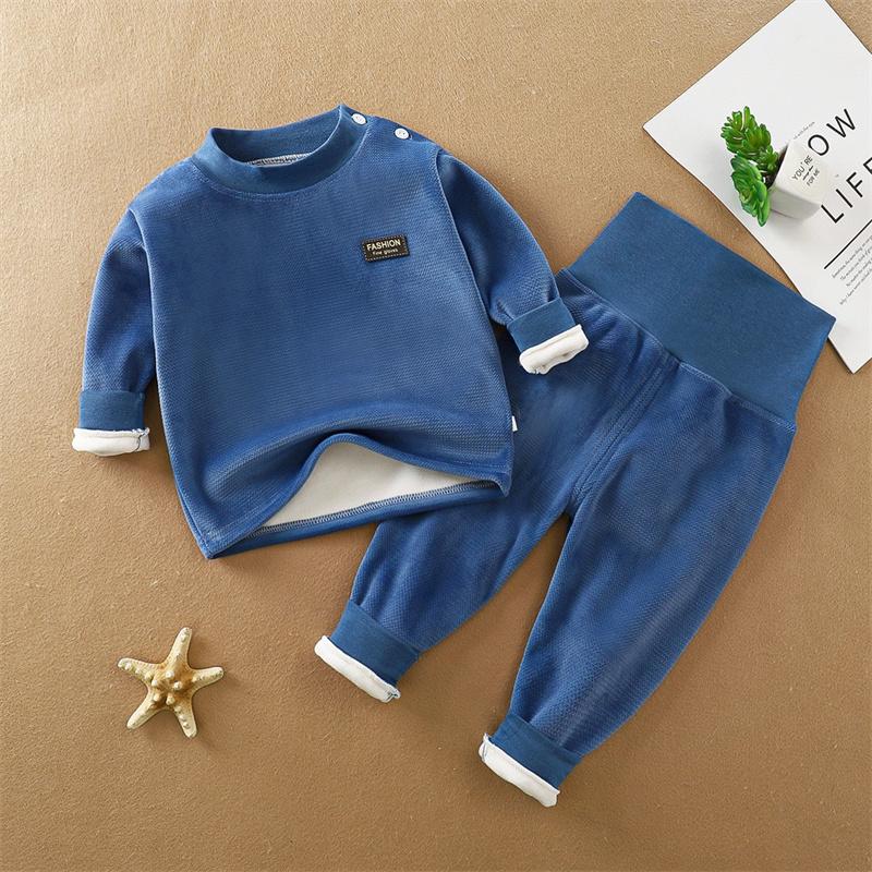 Children's Yellow Fleece Thermal Underwear Set with High Waist and Snap Buttons