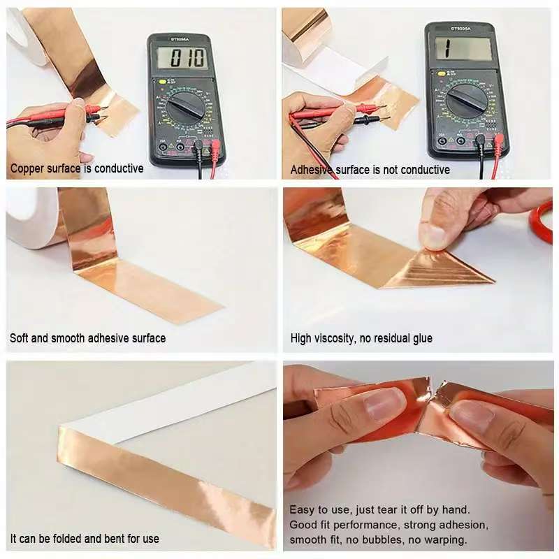 10m/20m Single/Double Conductive Copper Foil Tape Heat Resistance Tape For Guitar EMI Shielding Crafts Repairs Grounding Circuit