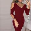 Plus Size Off-Shoulder Spaghettistropp V-hals Aftenkjole med Rhinsteiner - Europeisk og Amerikansk Stil