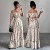Dámské šaty s odhalenými rameny a květinovým potiskem Boho letní outfit na dovolenou