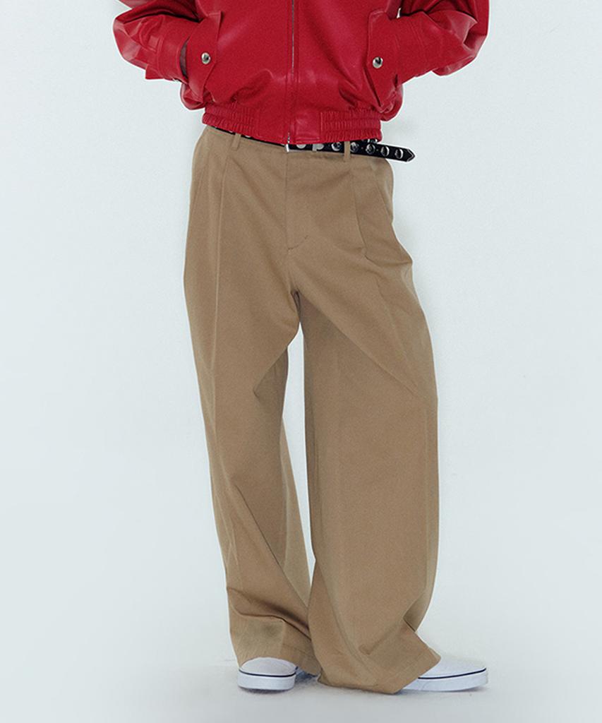 Noiseu Cotton Tailored Straight Pants - Beige