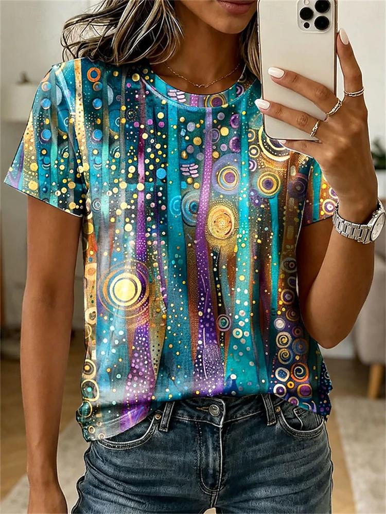 Unisexs Simple Crewneck Shortsleeve Tshirt Elegant Top With Colorful Floral Print Loosefitting Casual Shortsleeve Top