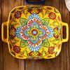 Binaural Handle Bohemian Ceramic Plate Colorful Salad Dish Dinnerware Dinner Plate  Breakfast