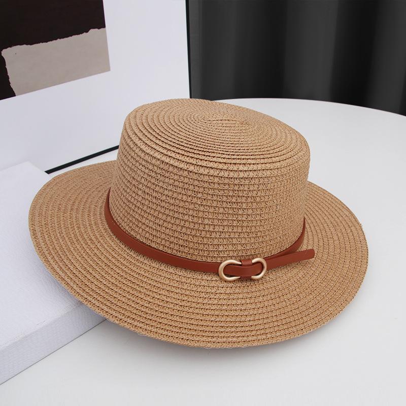 Summer vacation beach sunscreen sunshade flat top straw belt buckle sun hat women