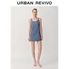 UR 2025 Summer Retro Rhinestone U-Neck Denim Dress