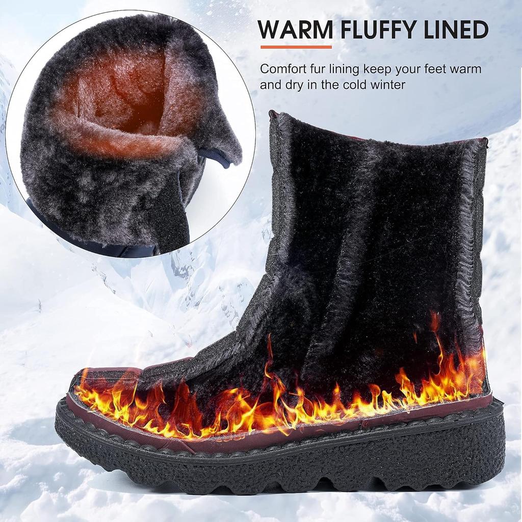 Womens Winter Snow Boots with Warm Fur Lining Comfortable Booties Non Slip Waterproof Outdoor Shoes