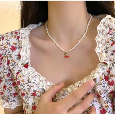 Sweet Cherry Girl Neck Chain Simple Temperament Versatile Pearl Clavicle Chain Japanese and Korean Mori Fresh and Cute Necklace