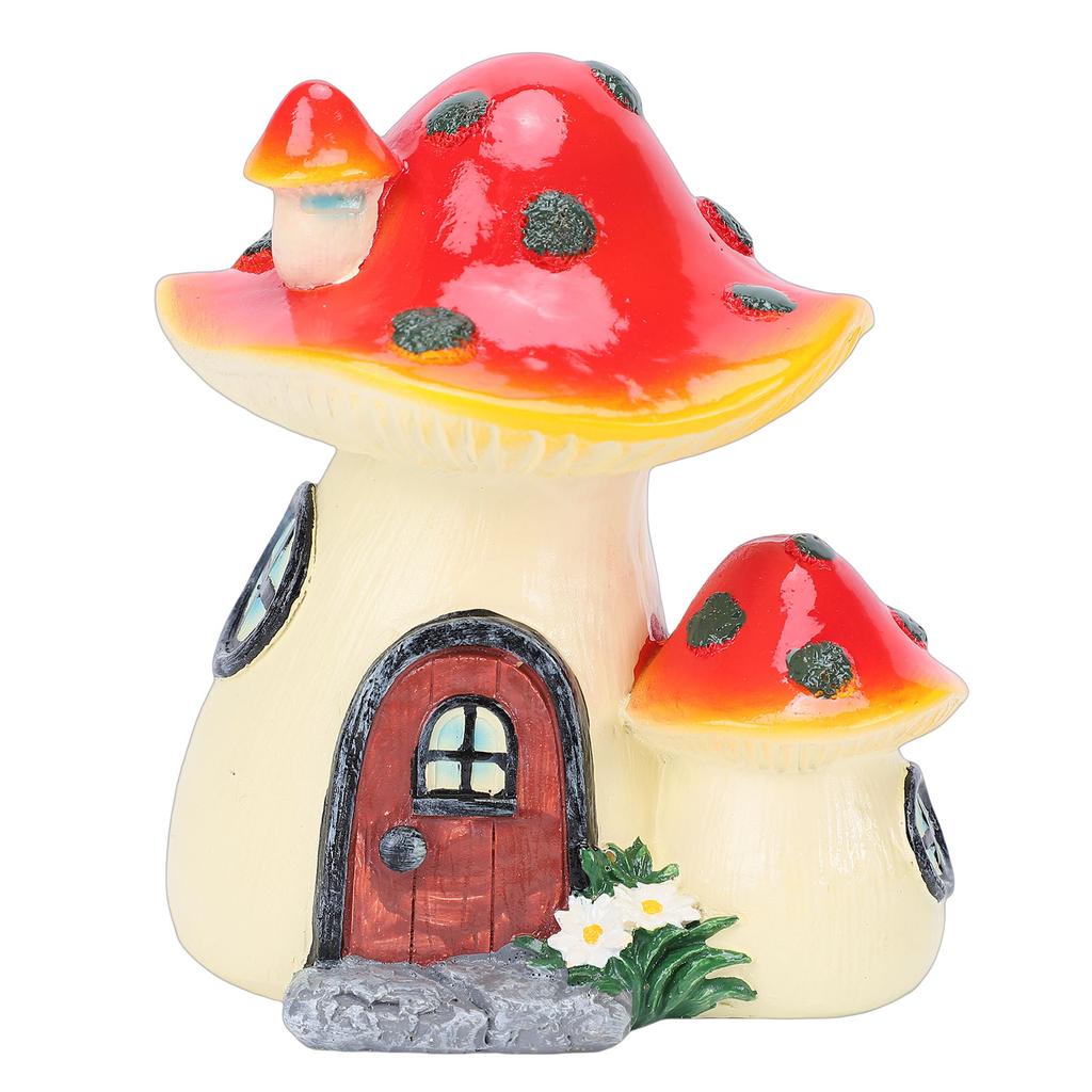 Mushroom House Statue with Door Window Decor Cartoon Resin Miniature Sculpture for Home Garden Decoration