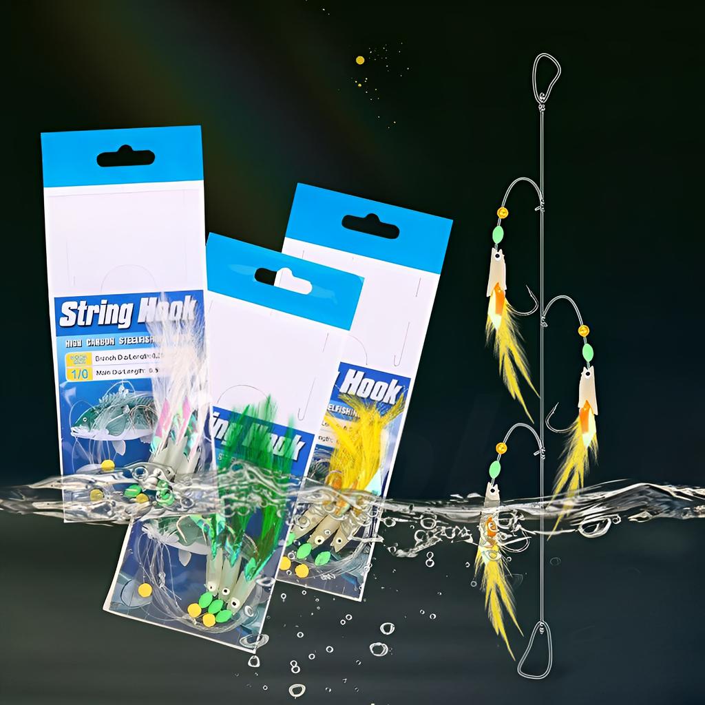 3 Packs Glow In Dark Multi-Color Chicken Feather Fishing Lure Fish Head Hooks Freshwater Saltwater Trout High Visibility Attractor