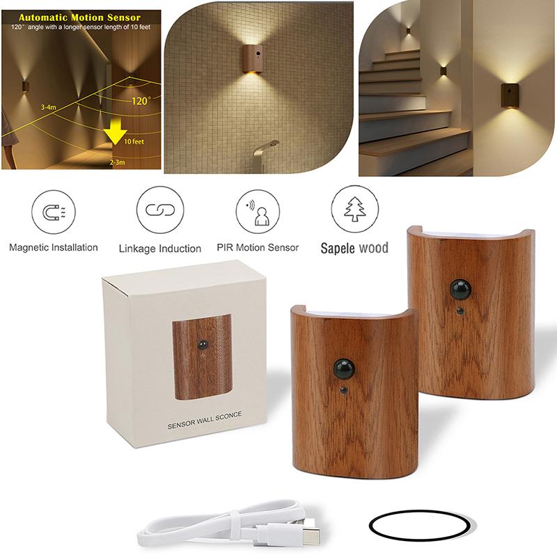 Gift Induction Wall Lamp Sensor Wall Light ED Light for Bathroom Hallway Bedroom Wood LED Multipurpose Magnetic Wall Lamp