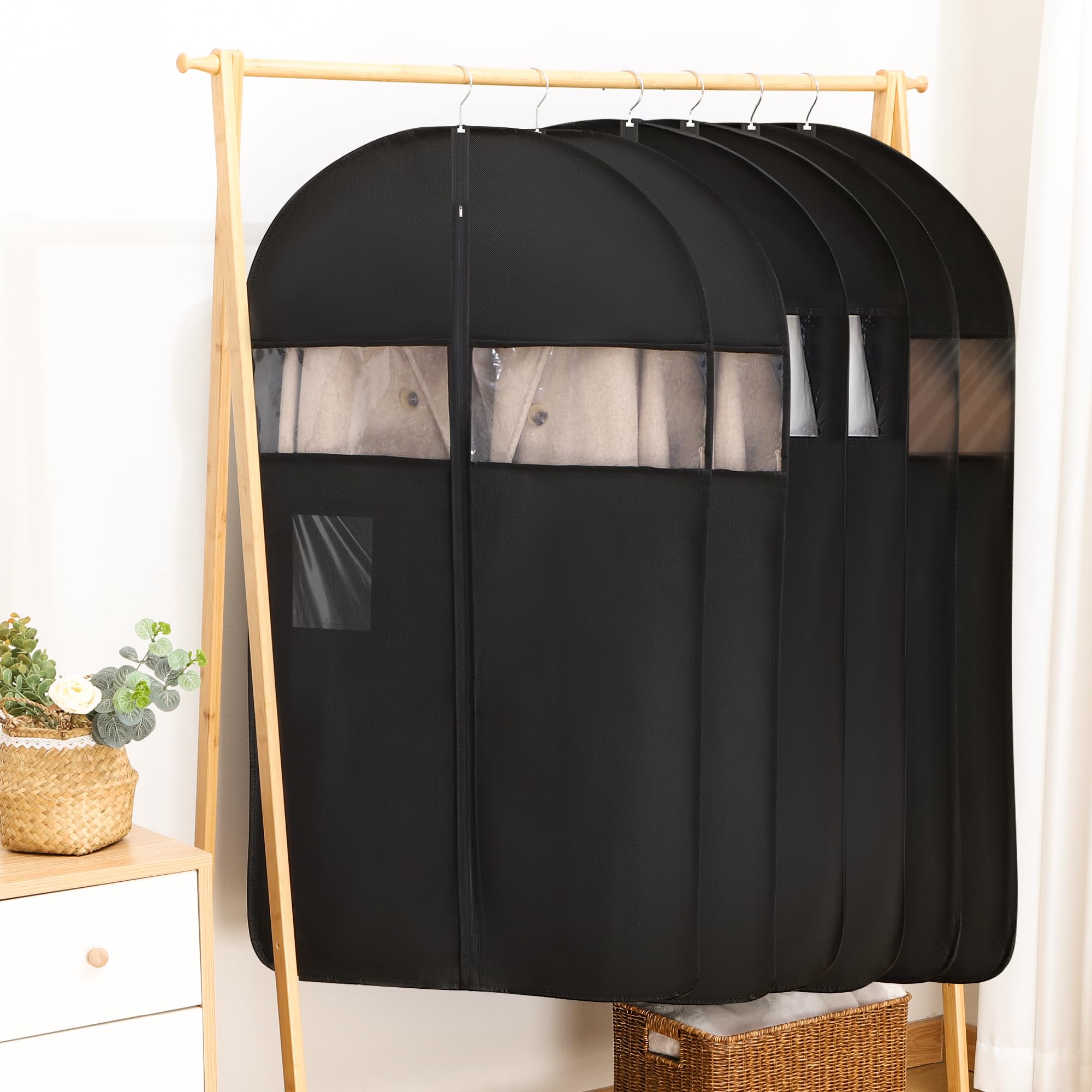 

TITIROBA Clothing and Made of Thick and with Clear Window and Ideal for Storing and Coats PEVA Durable 6 Black Covers, Dustproof, Insect-Proof, чёрный