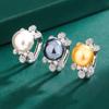 Huamei Jewelry Women's Pearl Ring Imitation Natural Deep Sea Gray Shell Zircon