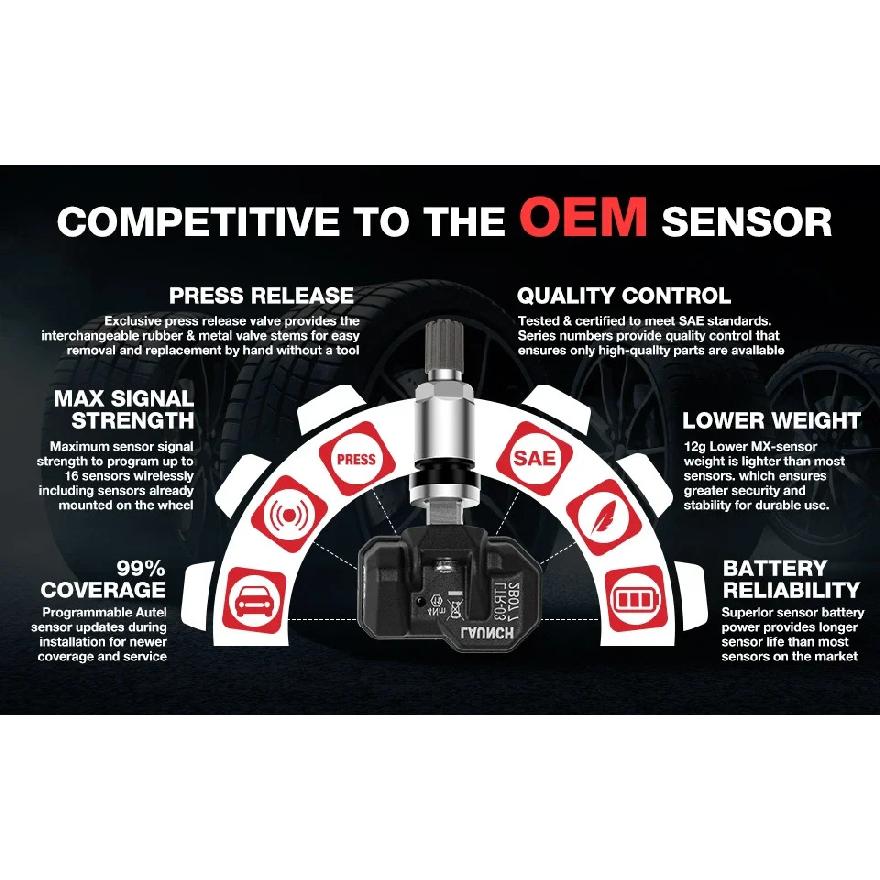 LAUNCH X431 TSENSOR-05 Univerzální TPMS senzor 315MHz/433MHz Duální frekvence Nastavitelný úhel Gumový ventil Monitor tlaku v pneumatikách