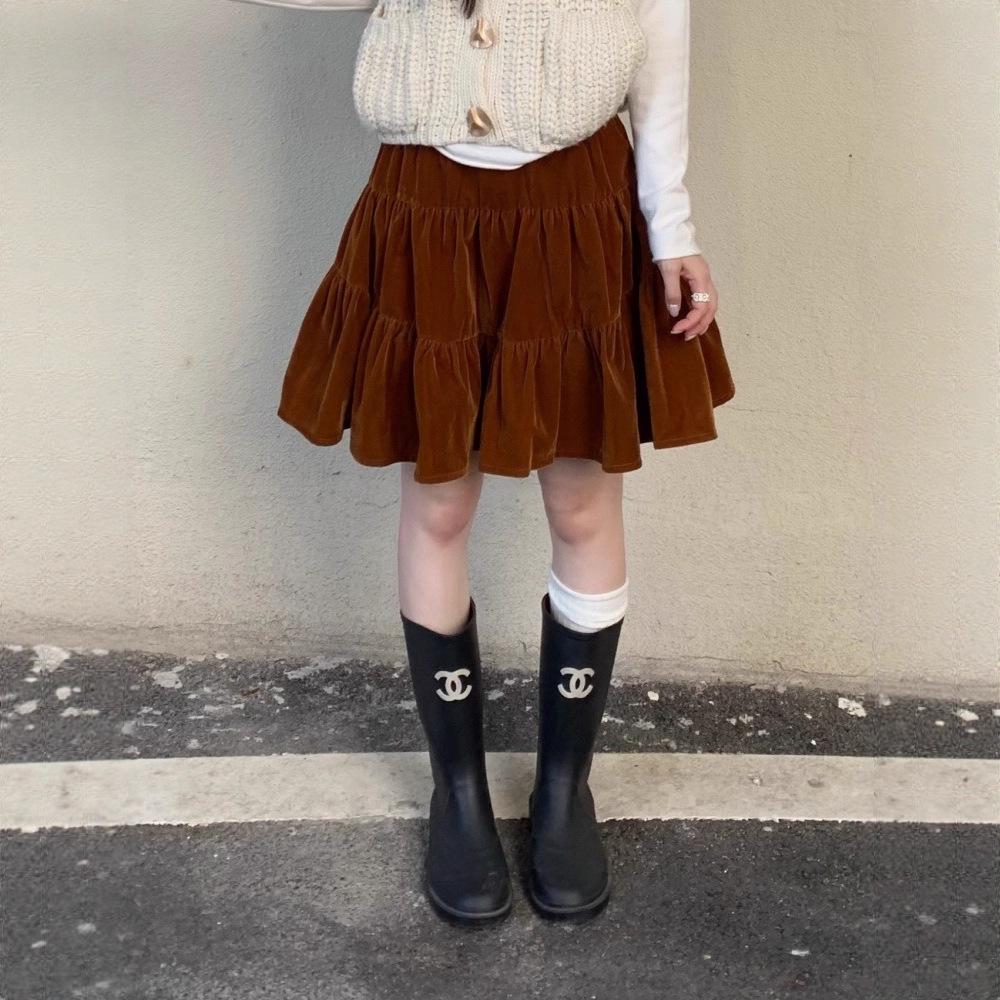 2025 Korean Retro Gold Velvet Versatile Skirt in Stock Small