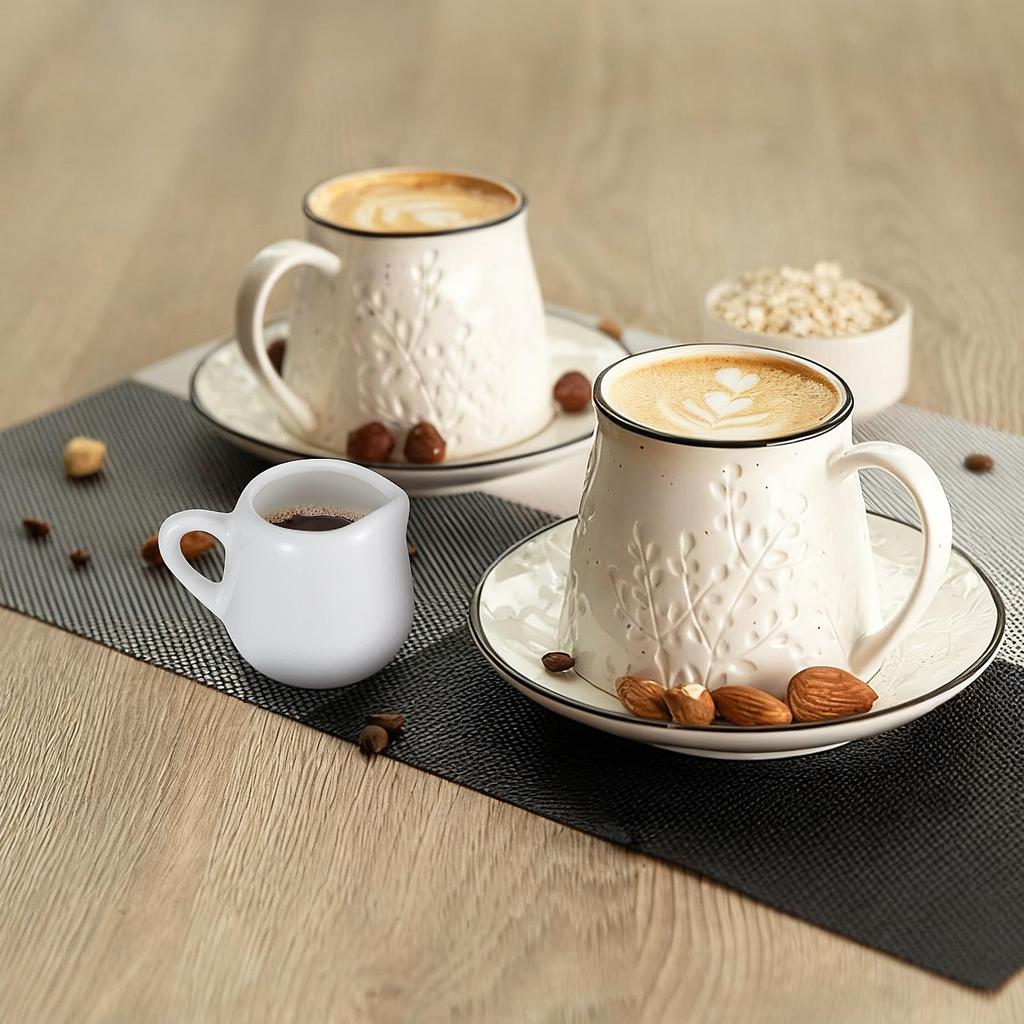 NIYANGLE Mini Milk Pitcher, 50ml, CoffeeMilk Jug, Ceramic White Milk Pot, Pack of 4