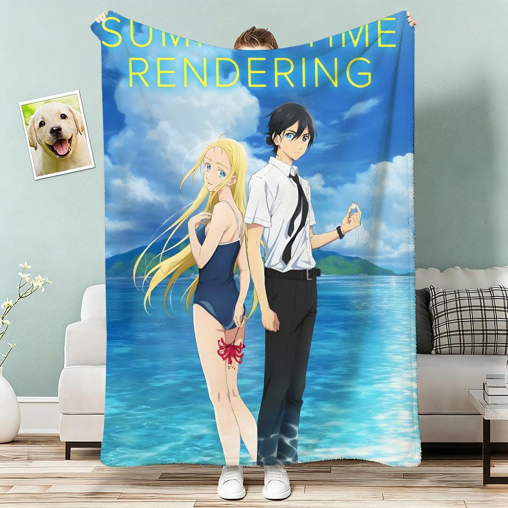 Summer Time Rendering Throw Lightweight 240g Flannel Blanket Soft Skin-friendly for Summer Cooling 75x90cm