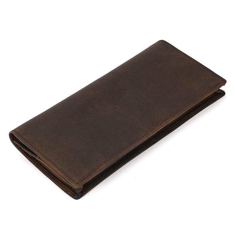 RFID Leather Long Wallet Retro Crazy Horse Leather Long Leather Zipper Wallet Multi Card Mens Long Purse Husband Father Gift