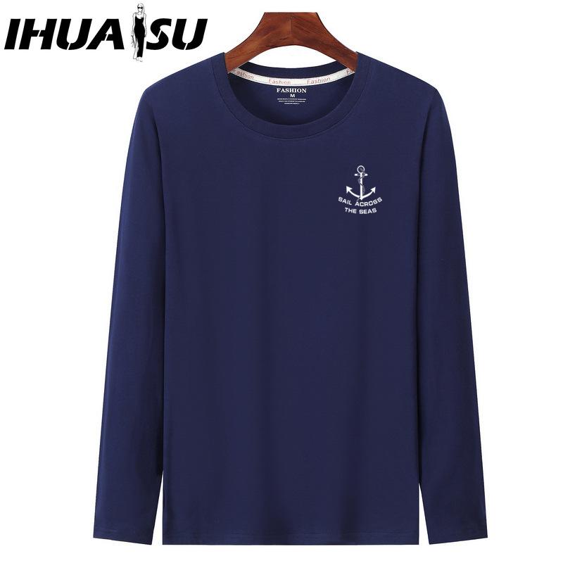 

IHUASU Весенне-осенняя мужская футболка с длинными рукавами Мужская рубашка с круглым воротником Мужская верхняя одежда Футболки XXXXXXL темно-синий