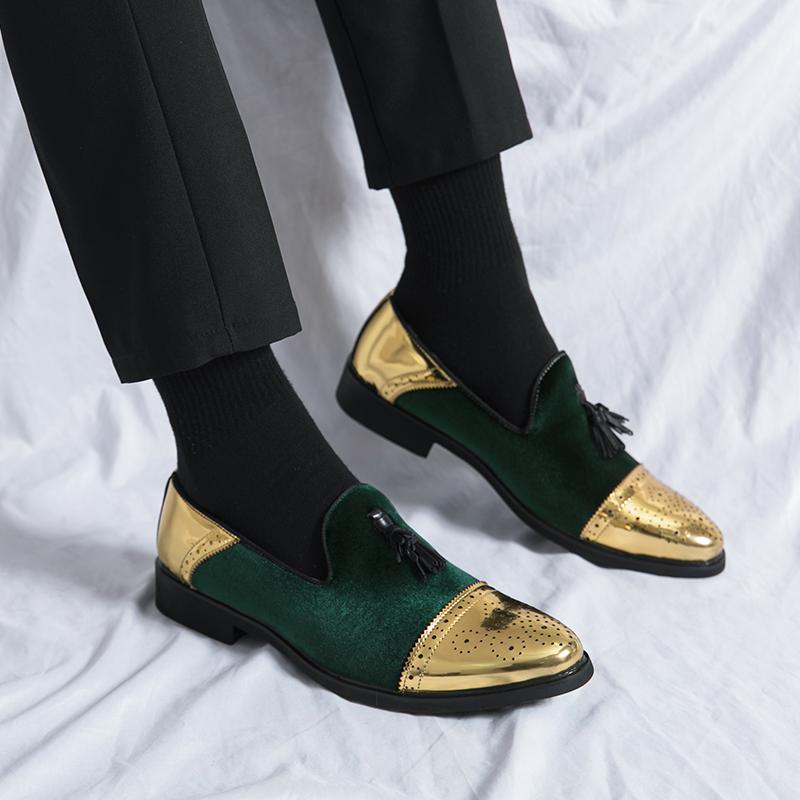 

Модные мужские туфли ручной работы для вечеринок и свадеб из бархата, мужские мокасины с листьями и золотой пряжкой, мужские туфли на плоской подошве, мужские туфли на плоской подошве Zapatos Hombre 46