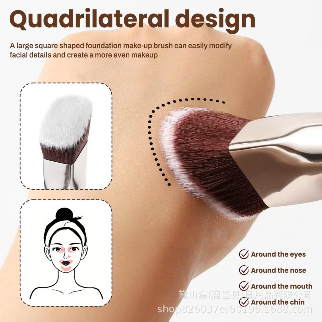Angled Trapezoidal Wooden Handle Foundation and Contour Brush – High-Efficiency Makeup Tool for Precise Face Application