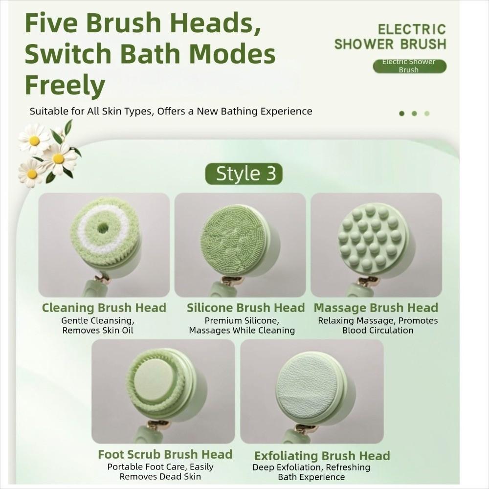 5-In-1 Electric Bath Brush Portable Back Rub Bath Brush Soft Hair Bath Brush Dorm Room