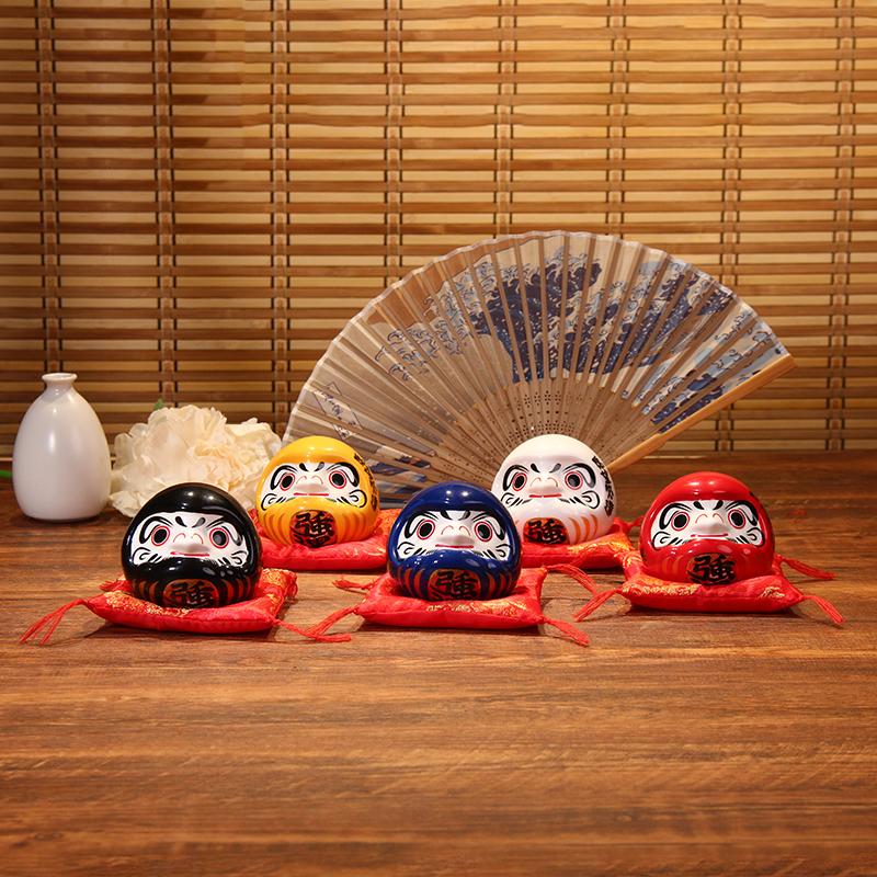 Japanese Ceramic Daruma Coin Bank Sculpture, Living Room Entrance and Hallway Table Decor, Wealth-Attracting Feng Shui Ornament