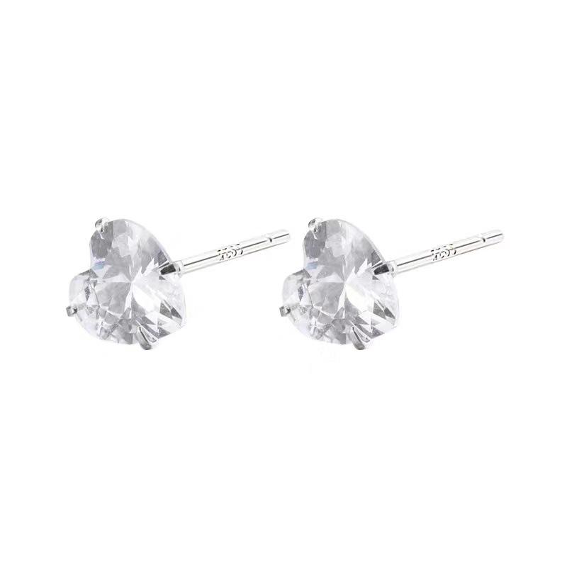 "Sterling Silver Heart-Shaped Zircon Earrings for Women - Simple, Elegant, and Luxurious."