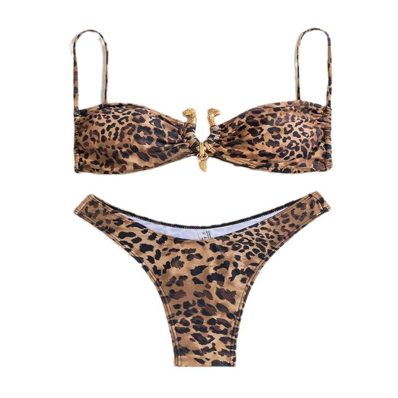2025 Europäischer & Amerikanischer Leopardenmuster Sling Bikini - Damen Sexy Strand- & Thermalbad Bademode