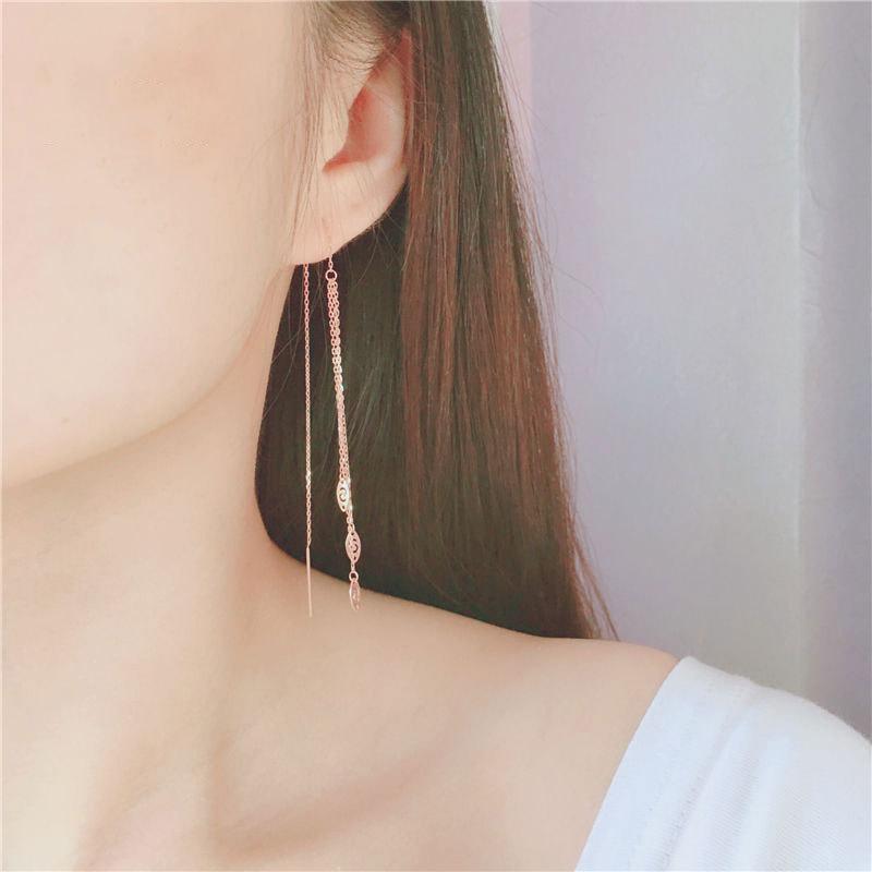 Purple Gold Fringed Ear Line Temperament Simple Color Gold Plated Rose Gold Earrings