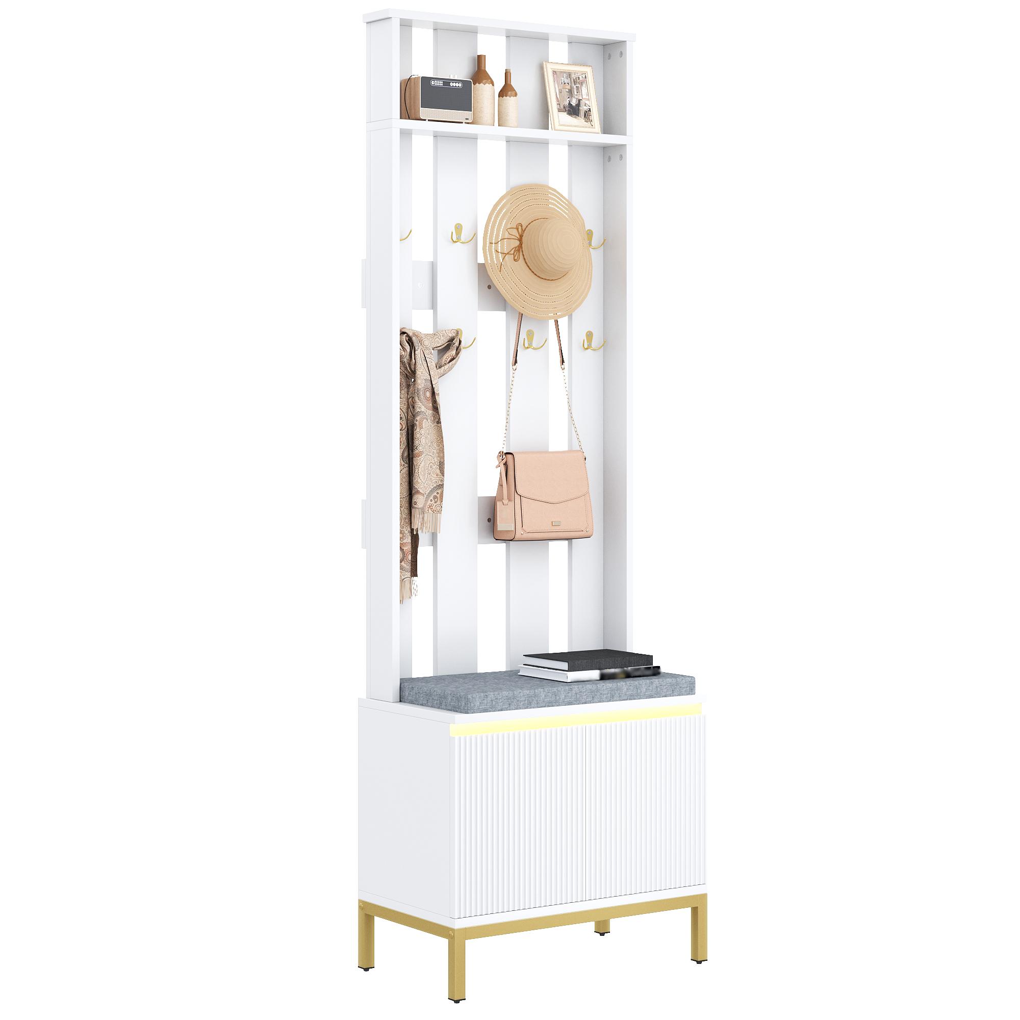 Coat Bench, White, Perforated Back Panel