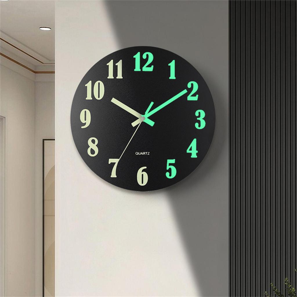 8" Silent Luminous Wall Clock, Wood Grain MDF, Fluorescent Quartz Clock