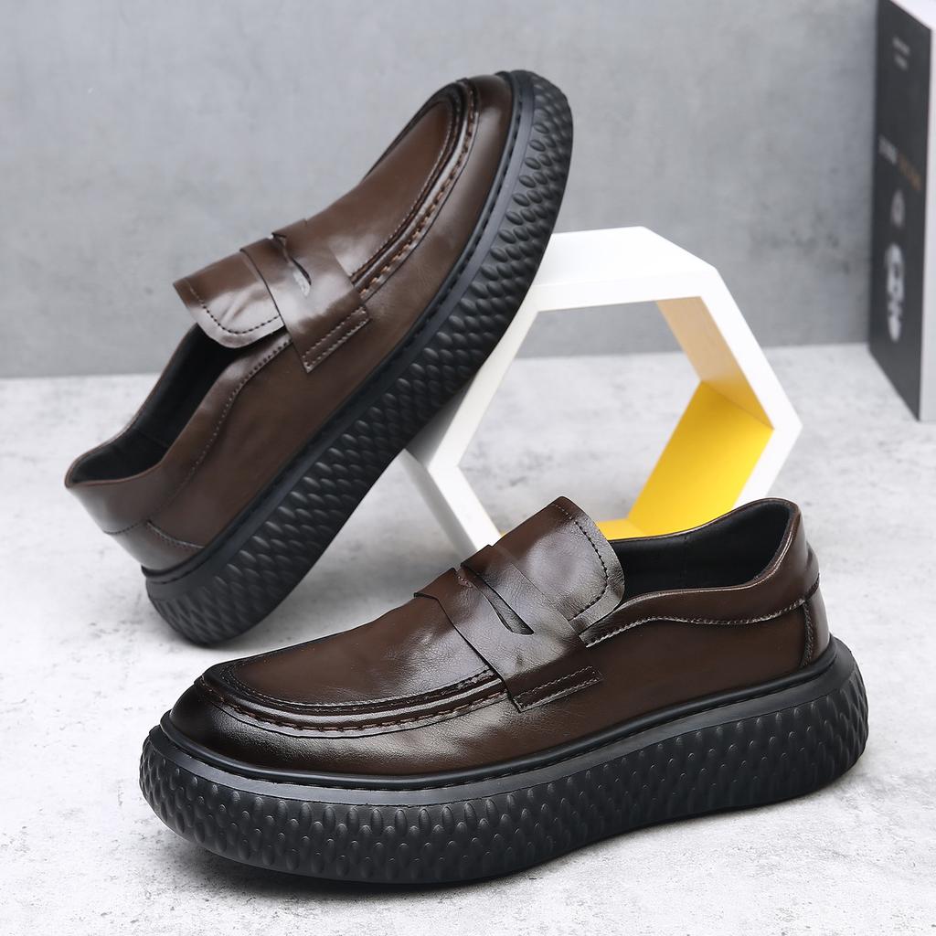 Spring Autumn New Designer Business Casual Shoes for Men Fashion Casual Cow Leather Shoe Male British Style Platform Loafers Man