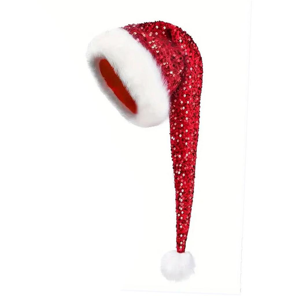 Christmas Sequin Hat with Long Plush, Festive Winter Hat for Holiday
