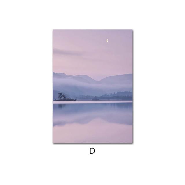 

Фиолетовый закат, природа, пейзаж, художественный постер, Звездная ночь, туманная гора, холст, картина, настенный принт, скандинавское украшение для дома, картина 30x40cm No Frame